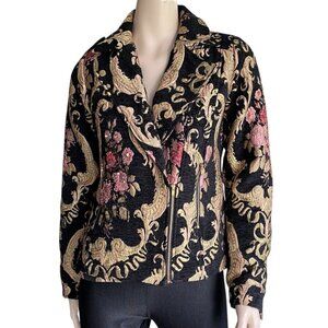 Hillary Radley  Katherine Barclay Brocade Tapestry Floral Floral Moto Jacket Sm